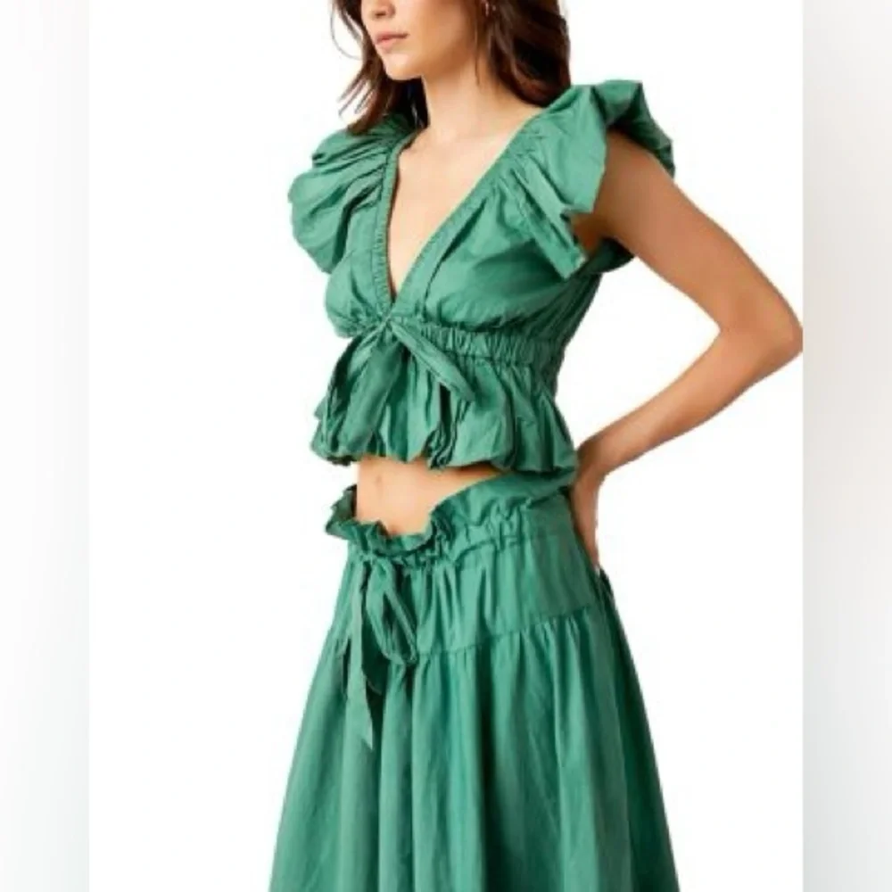 Free People‎ Mermaid Green Crop Bubble Boho Top Feminine NWT whimsical ethereal